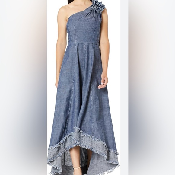 Trina Turk One Shoulder Denim Blue Dress, Size 6 - Picture 7 of 10